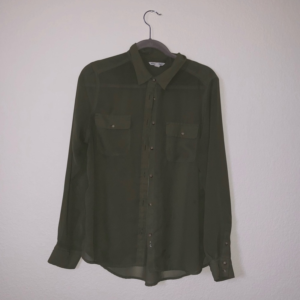 Sheer Olive Green American Eagle Blouse